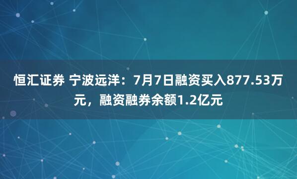 恒汇证券 宁波远洋：7月7日融资买入877.53万元，融资融券余额1.2亿元